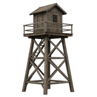 Rustic wooden guard tower with observation deck and ladder isolated isolated on transparent background png