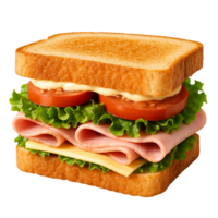 Delicious ham and cheese sandwich with fresh lettuce and tomato isolated on transparent background png