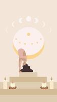 Moon Ritual Vertical Animated Illustration of a Woman Meditating with Candles and Celestial Symbols video