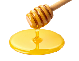 Honey dripping from a wooden spoon, isolated on transparent background png