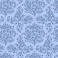 Damask, floral hand drawn seamless pattern. simple meadow flower botanical texture for rustic textile vector