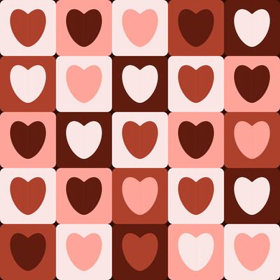 hearts on a checkered Monochrome, Valentine seamless pattern. Modern retro 60s, 70s Aesthetic texture