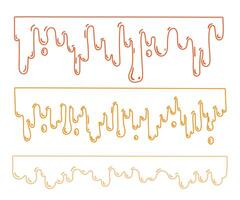 melted honey syrup, chocolate, contour collection horizontal borders. Dripping honey set elements vector