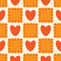 Preppy hearts cookie lace geometric seamless pattern in square. vintage texture textile baby clothe vector