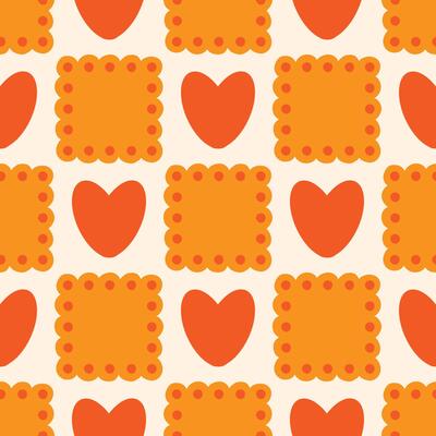 Preppy hearts cookie lace geometric seamless pattern in square. vintage texture textile baby clothe