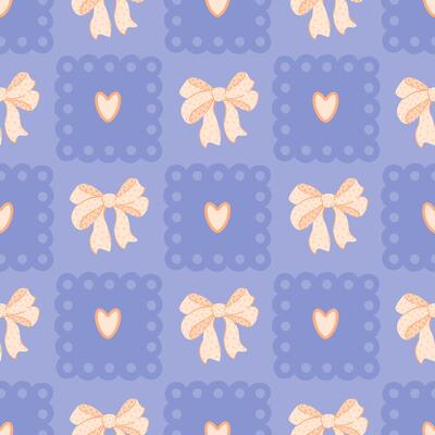 Preppy hearts, Coquette Bows lace geometric seamless pattern in square. vintage texture for textile