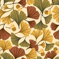Ginkgo biloba leaves, branch, pod, seamless pattern. Cosmetics ayurvedic herb ginkgo plant texture vector