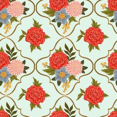 Summer flowers, bouquets damask Seamless Pattern. bohemian Rose, dahlia romantic background