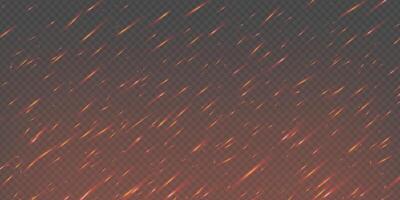 Burning fire background with hot sparks, flying embers and glowing ash. Fiery orange and red texture evokes heat, power and danger. Apocalyptic, explosive or dramatic scenes bg. vector