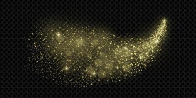 Golden glitter trail with glowing sparkles and magical stardust swirl on dark background. Bright wave of shimmer, dust and twinkle effects. Perfect for Christmas, fairy or luxury themed design. vector