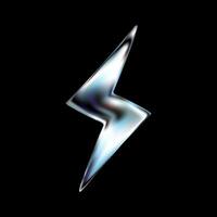 3D chrome lightning thunderbolt icon in Y2K retro. Glossy metallic shape with electric energy effect. Silver, aluminum or steel element. Futuristic flash symbol. render style. vector