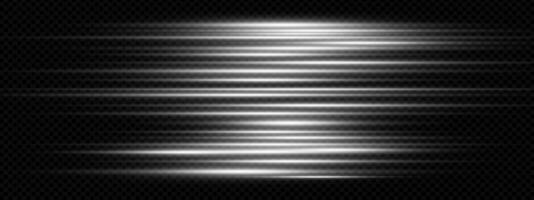 White light speed trail with silver blur effect on dark abstract background. Futuristic flare, glowing ray and energy streaks create dynamic motion. Perfect for tech banners or digital posters. vector