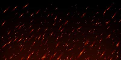 Burning embers and fiery sparks rise against dark smoky background. Hot flame effect with glowing particles and heat glow. Realistic overlay. Ideal for bonfire, grill or industrial fire scenes. vector