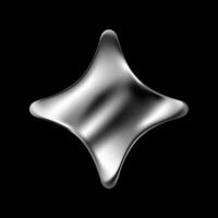 3D chrome Y2K star icon. Silver metallic shape with glossy surface, glitter and sparkle. Abstract with holographic gradient. Retro futuristic aesthetic and sleek design element. vector