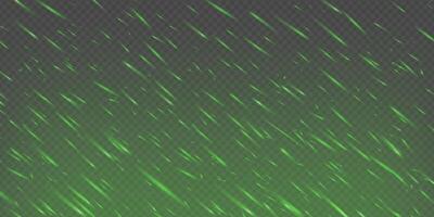 Green magical spark and fire effect on dark smoky background. Glowing particles and ember flames. Toxic fog, fairy glitter and neon light add fantasy and mystery. Abstract festive dynamic scene vector