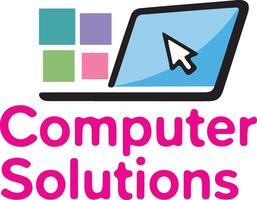 Modern computer solutions logo with vibrant colorful squares and cursor vector