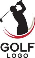 Dynamic golfer silhouette with abstract swoosh logo design vector