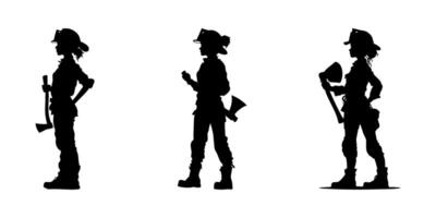 Firefighter Silhouette Icon Set. Emergency Response And Safety Theme Solid Symbol Collection. Firefighting And Rescue Services Visuals. Isolated Illustration vector