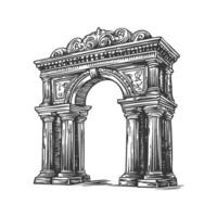 Ancient Roman Archway Black And White Silhouette Illustration. Classical Architecture And Historical Design. Isolated Illustration vector