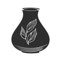 Decorative Vase With Leaf Design Silhouette Illustration. Elegant Home Decor And Nature-Inspired Art Isolated Illustration vector