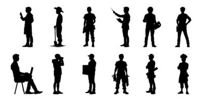 Silhouette Icons Of Diverse Occupations And Activities. Professional And Daily Life Solid Symbol Collection. Career And Lifestyle For Infographics And Ui Design. Isolated Illustration vector