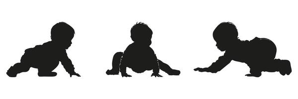 Babies Crawling Silhouette Set. Infant Development And Early Childhood Movement Symbol Collection. Parenting And Educational Use. Isolated Illustration vector