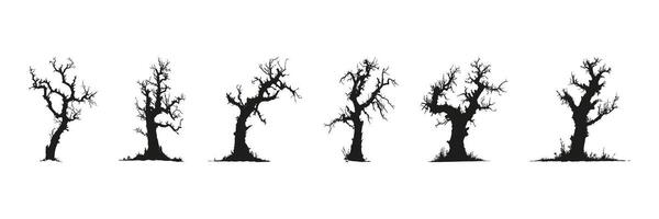 Bare Tree Silhouettes In Icon Set. Seasonal Change And Natural Environment Symbol Collection. Botanical And Design Use. Isolated Illustration vector