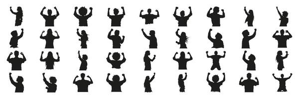 People Celebrating In Silhouette Set. Joyful Expression And Victory Pose Symbol Collection. Event And Festivity Use. Isolated Illustration vector