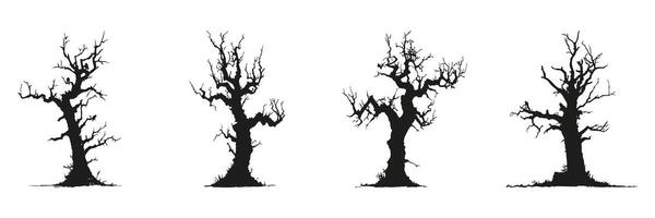 Bare Tree Silhouettes In Icon Set. Seasonal Change And Natural Decay Symbol Collection. Environmental And Botanical Use. Isolated Illustration vector