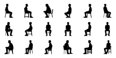 Seated Men Silhouette Icon Set. Sitting Posture And Body Language Symbol Collection. Ergonomic And Office Seating Reference. Isolated Illustration vector