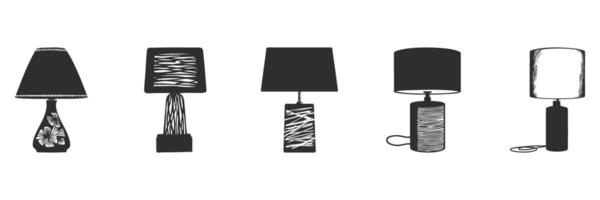 Table Lamp Designs Silhouette Set. Home Decor And Lighting Concepts Isolated Illustration Collection vector