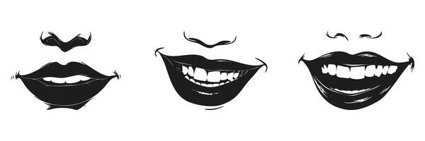 Smiling Mouths Silhouette Set. Facial Expression And Emotion Symbol Collection. Communication And Design Use. Isolated Illustration vector