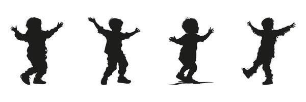 Children Playing Silhouette Set. Joyful Movement And Childhood Activity Symbol Collection. Educational And Recreational Use. Isolated Illustration vector