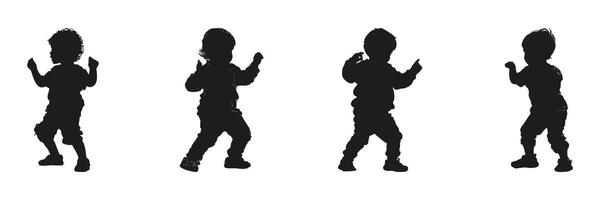 Children Dancing Silhouette Set. Playful Movement And Early Childhood Activity Collection. Educational And Recreational Use. Isolated Illustration vector