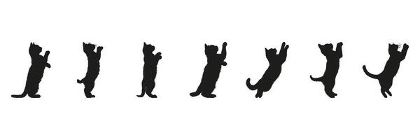 Cat Jumping Silhouettes In Motion Icon Set. Feline Movement And Playful Behavior Symbol Collection. Pet Activity And Animation Use. Isolated Illustration vector