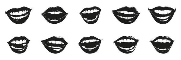 Mouth Expressions In Silhouette Set. Facial Emotion And Communication Symbol Collection. Graphic Design And Illustration Use. Isolated Illustration vector