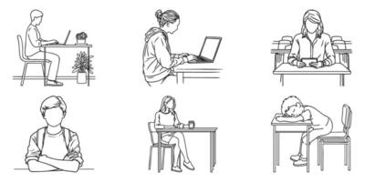 People In Various Study And Work Settings Set. Education And Productivity Concepts Collection. Isolated Illustration vector