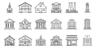 Various Building Icons Set. Urban Architecture And Infrastructure Collection. Isolated Illustration vector