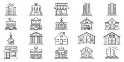 Building Icon Set. Diverse Architectural Structures And Landmarks Collection. Isolated Illustration vector