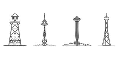 Line Art Of Iconic Towers Set. Architectural Landmarks And Observation Towers Collection. Isolated Illustration vector