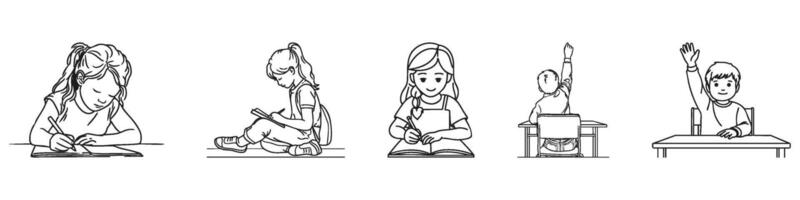 Children Engaged In Classroom Activities Set. Education And Learning Concepts Collection. Isolated Illustration vector