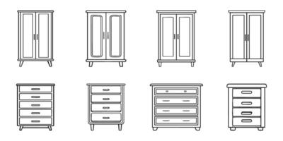 Wardrobe And Drawer Line Art Set. Minimalist Furniture Design Collection. Isolated Illustration vector