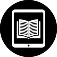 Digital Book Icon - Tablet with Open Book in Black Circle for UI UX vector