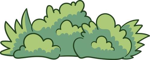Cartoon leafy bush with pointed and round green leaves illustration vector