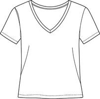 V nech t shirt Minimalist line art hand drawn outline stroke vector