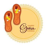Happy Guru Purnima concept featuring Guru's sacred paduka for puja. Mandala artwork with elegant typography design for greeting cards, posters, and festive banners. vector