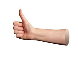 Thumb up hand gesture in approval position, showing consent, support, agreement, and validation. photo