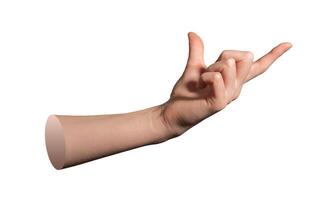 Hand holding big object between thumb and forefinger in pinch gesture showing size and measurement. photo