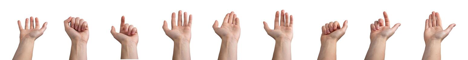 Hand gesture reaching forward with index finger pointing, inviting attention. Woman s open palm and photo