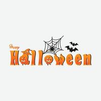 Happy Halloween Text with Spooky Pumpkin and Bat Graphics vector